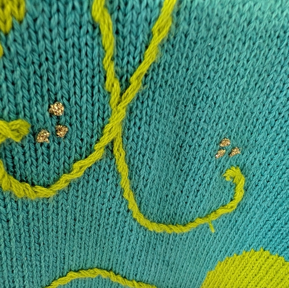 Sweater Teal Black Pink Rose Buttons And Rose And Gold Design Size S - Picture 5 of 7